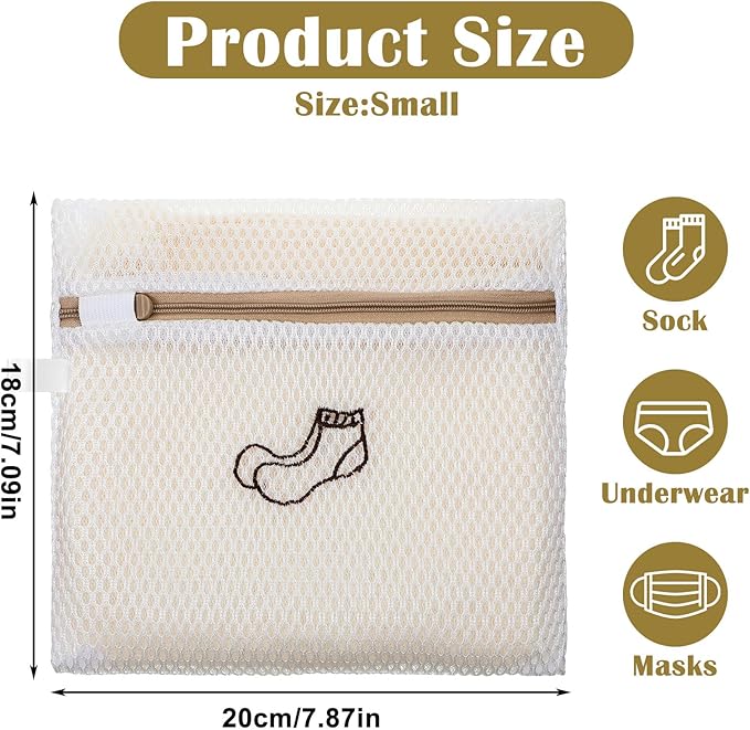 4 Pcs 7.87×7.09 Inch Small Mesh Laundry Bags for Socks, Durable Polyester Lingerie Delicates Bag for Washing Machine, Useful for Masks, Underwear(3 socks washing bag +1Bra Laundry Bag)