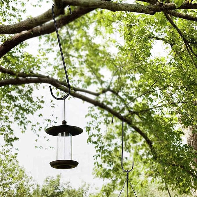 YourGift 6 Pack 10 Inch Extra Long Heavy Duty S Hooks for Hanging Plant, Closet, Flower, Basket, Garden, Patio, Bird Feeder (Black)