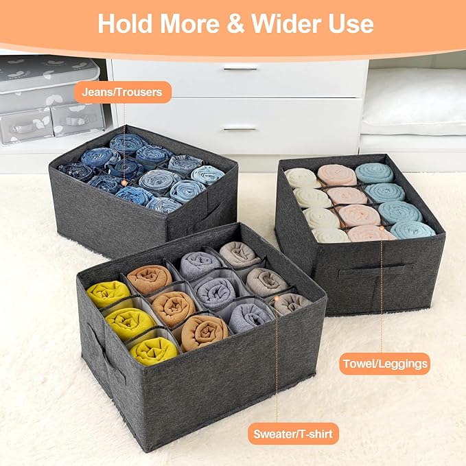 Closet Organizers and Storage Bins for Clothes - 12 Cell Drawers Organizer Grid Storage Box for Jeans Pants Sweater Towel T-shirts, Wardrobe Shelf Dividers Closets Organization (1 Pcs)