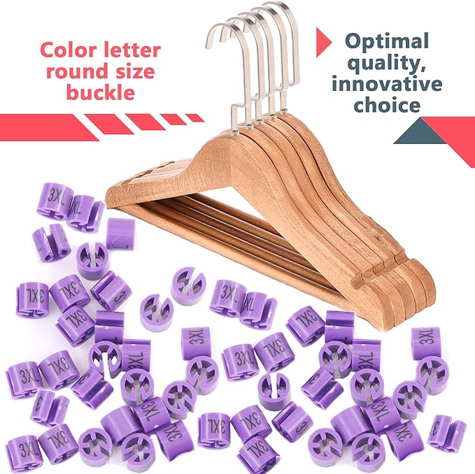 Swpeet 150Pcs Purple Plastic Clothes Hanger Size Markers Color-Coding Hangers with Storage Box