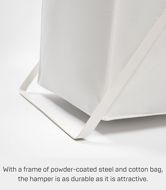 Yamazaki Home Tower Laundry Hamper Clothes Basket With Cotton Liner - Large, 25.2" - Steel + Cotton - 20 Gallons, 75 Liters