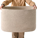Large Storage Basket for Organizing, Blanket Basket for Living Room, Large Toy Baskets for Storage, Woven Cotton Rope Baskets for Blankets, Clothes, Shoes, Brown, 25”x16”x16” (105L)