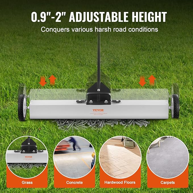 VEVOR 55Lbs Rolling Magnetic Sweeper with Wheels,Push-Type Magnetic Pick Up Sweeper, 36-inch Large Magnet Pickup Lawn Sweeper with Telescoping Handle, Easy Cleanup of Workshop Garage Yard