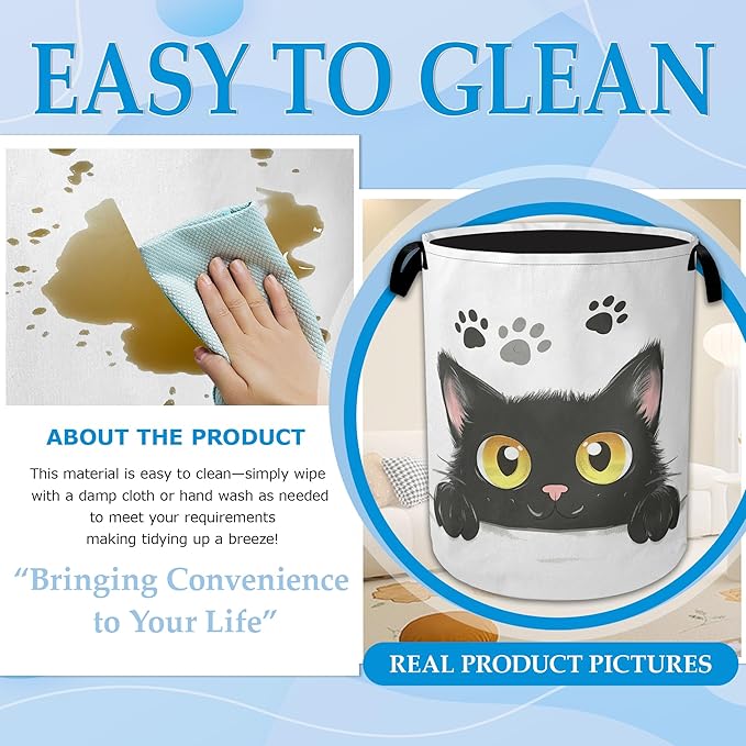 Cute Black Cat Laundry Basket Collapsible Laundry Hamper Oxford Clothes Toy Storage Bin for Bathroom Bedroom Room Decor 16 X 20.8 Inch