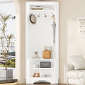 Linique Minimalist Corner Hall Tree with Shoe Bench,Versatile Entryway Coat Rack with 4 Hooks,Corner Cabinet with Adjustable Shoe Shelf for Hallway,Living Room,White,29.5''W*71.6''H