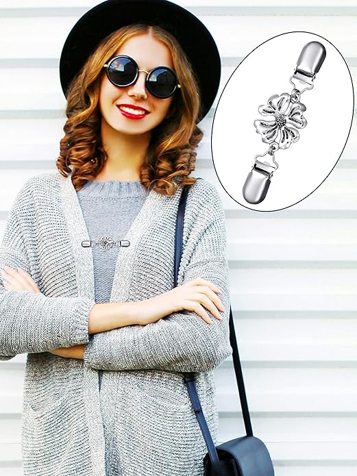Jetec 4 Pieces Vintage Sweater Shawl Clips Retro Cardigan Collar Dress Shirt Brooch Clips for Women Wearing, 4 Styles