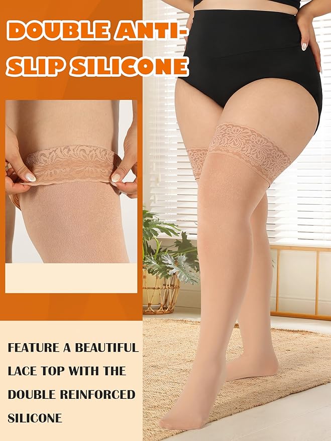 Plus Size Thigh High Socks for Women Fleece Lined Extra Long Over the Knee Stockings Leg Warmers Boot Socks