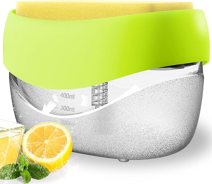Dish Soap Dispenser with Sponge Holder for Kitchen Sink, 2 in 1 Soap Pump Dispenser Set, Useful Dishwashing Liquid Dispenser for Kitchen Countertop to Save Soap (Yellow)