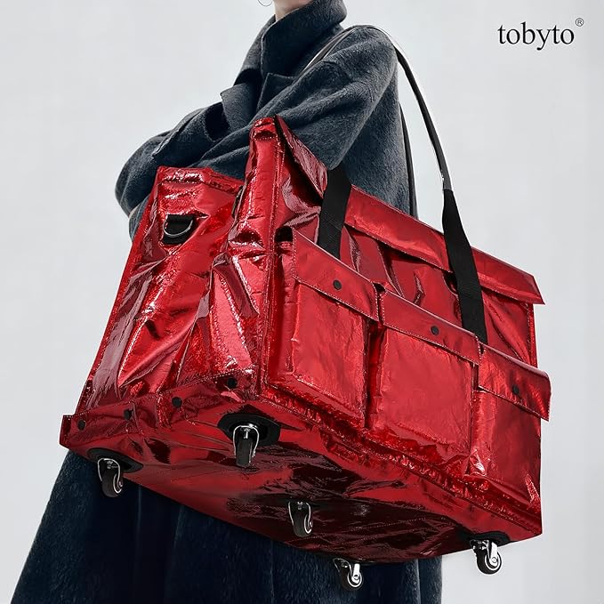 tobyto Reusable Grocery Bag on Wheels, 105L Foldable Rolling Tote, Shopping Trolley 66LBS Capacity - Water-Resistant for Laundry, Picnic, Storage & Travel