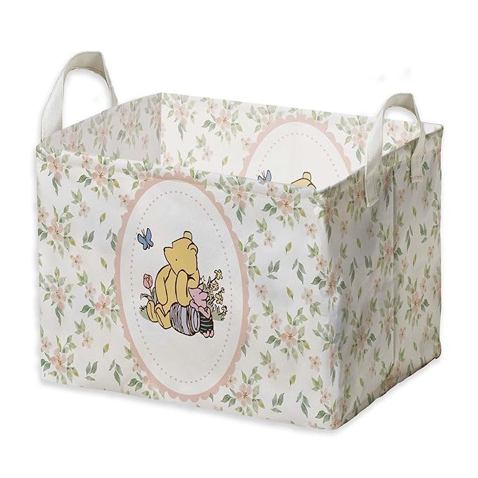 Winnie Nursery Storage Basket With A Waterproof PE Coating,The Pooh Nursery Baby Stuff Storage Baskets Suitable For Bathroom and Bedroom, Foldable Large Canvas Laundry Hamper