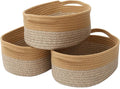 Woven Basket,Small Rope Storage Bin with Handles & Ribbon Bag, Organizer for Shelves Closets,Gift Basket Empty for Birthday,Books,Dog Toys, Jute&Brown/3 Pack