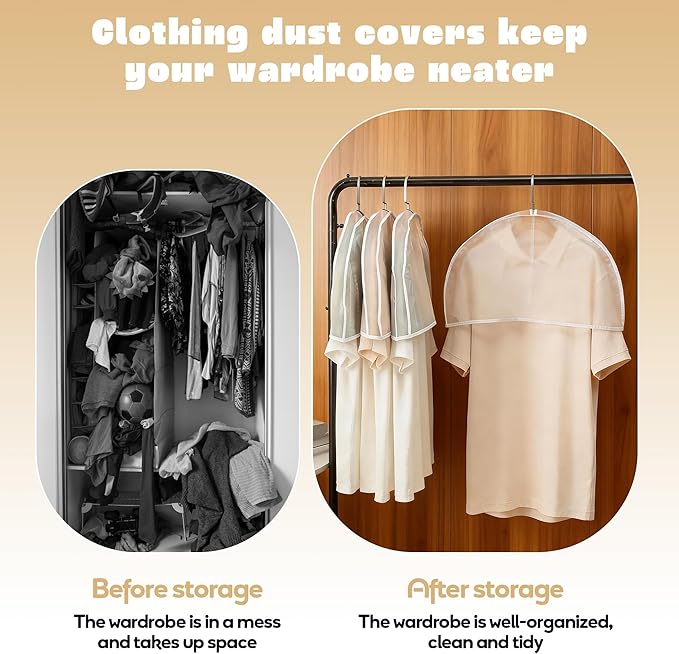 25 Pcs Shoulder Covers for Hanging Clothes 24 x 12 x 2 Inches Plastic Hanger Garment Dust Covers Breathable Protectors with 2" Gusset for Closet Storage Suit, Coats, Jackets, Dress, Reusable