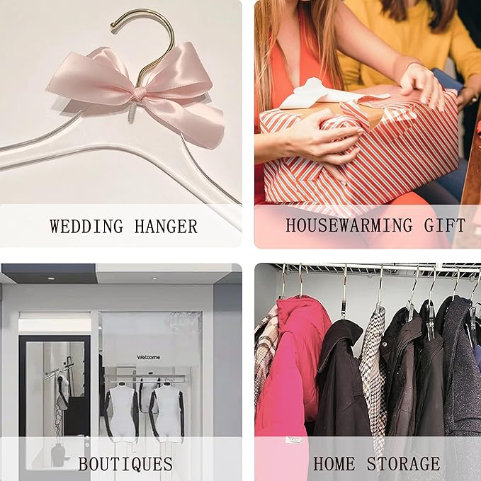 Besser 30 Pack Acrylic Hangers with Gold,Acrylic Clear Hanger,Premium Crystal Dress Swivel Gold Hook Luxurious Shiny Clothes Hangers(Clear-Style A)