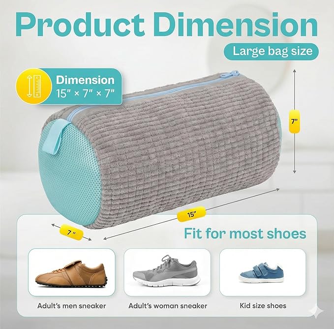 Shoe Washing Machine Bag – 2 Pack Mesh Laundry Bags for Sneakers, Tennis Shoes & Sports Trainers – Reusable Zippered Cleaning Bag to Protect Footwear, Comes with Metal Hanging Hook (Grey)