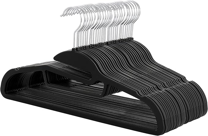 Elama Home 30 Piece Rubber Non Slip Hanger with U-Slide in Black, 30 Piece Set (ELH-30)