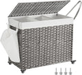SONGMICS Laundry Hamper with Lid, 42.3 Gallons (160 L), Rolling Laundry Basket with Wheels, 3-Section Synthetic Rattan, Removable Liner, Bedroom, 29.9 x 13 x 26 Inches, Gray ULCB365G01