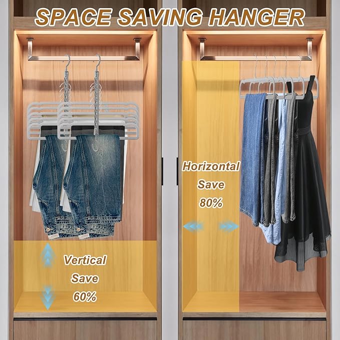 Velvet Pants Hangers Non Slip, 30 Pack Velvet Hangers for Closet with Porous Hooks, Strong Durable Space Saving Slim Clothes Hanger, Ultra Thin Flocked Hanger for Pants/Shirts/Bra/Shorts (Grey)