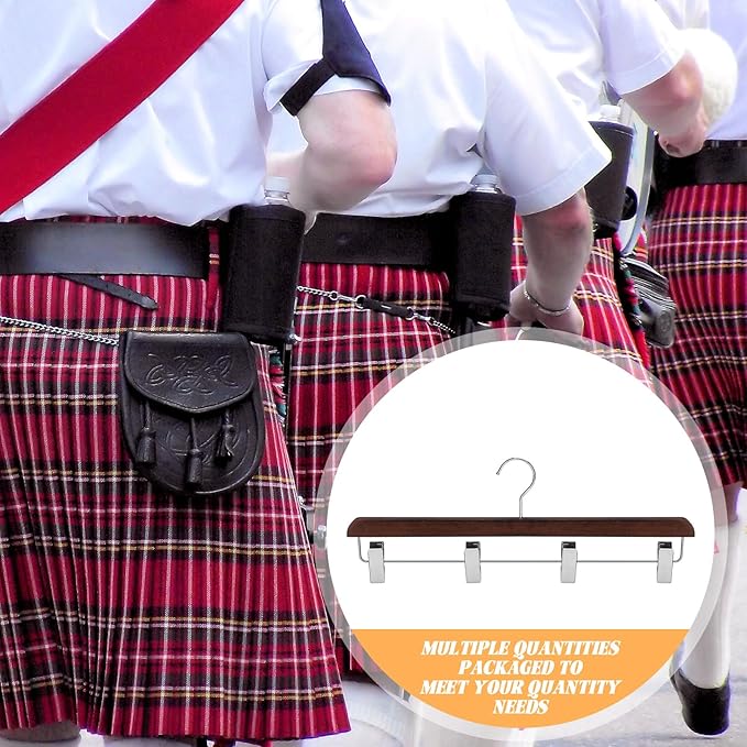 4 Pcs Kilt Hanger 20 Inches Wooden Duty Skirt Hangers with 4 Clips for Closet (Nut Brown)
