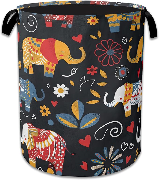 Boho Elephant Laundry Basket Collapsible Laundry Hamper Clothes Toy Storage Bin for Bathroom Bedroom Room Decor 16" X 20.8"