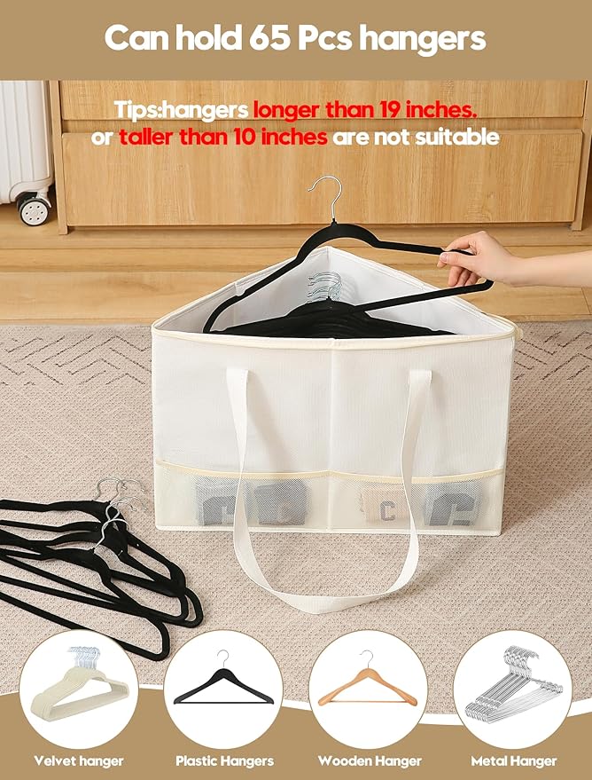 2 Pack Rigid Hanger Organizer, Triangle Storage Bin with Lid, Hanger Holder Stand for Space Saving, Clothes Organizer Stacker for Closet Laundry Rooms