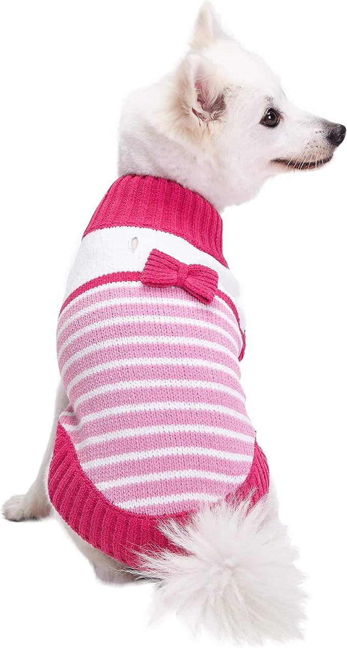 Blueberry Pet Cozy Soft Chenille Classy Striped Dog Sweater in Pinky Princess, Back Length 10", Pack of 1 Clothes for Dogs