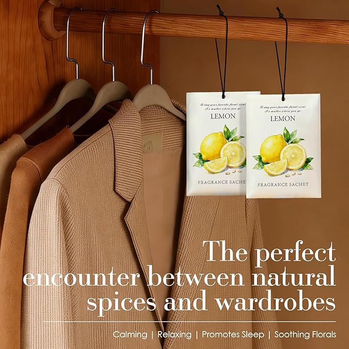 Lemon Scented Sachet Bags - 12 Pack Closet & Drawer Freshener, Long Lasting Odor Eliminator for Wardrobes, Cars & Storage, Home Fragrance Air Freshener Sachets