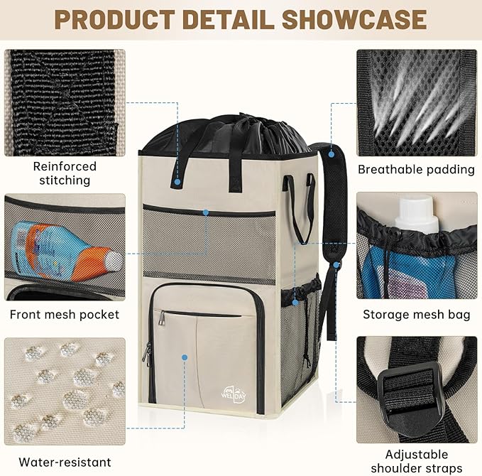 Laundry Backpack Bag,(Only Bag) Extra Large 2 in 1 Laundry Hamper Basket with Shoulder Straps, Freestanding Laundry Bag for College Dorm, Laundromat, Apartment