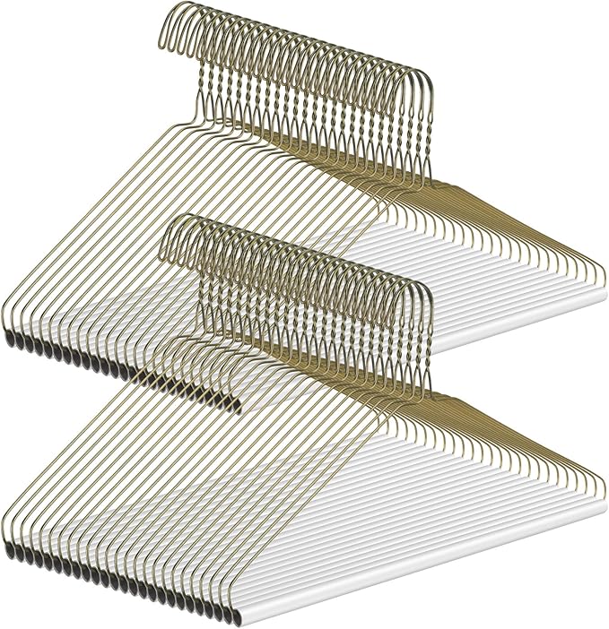 50 Pcs Dry Cleaner Hangers with Tubes - 16" Wire Hangers Bulk for Pants Caped Suit & Strut Home or Dry Cleaners (Gold)