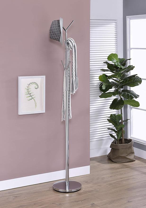 Kings Brand Furniture - Varin 6-Hook Hall Tree Hat & Coat Rack Stand, Chrome