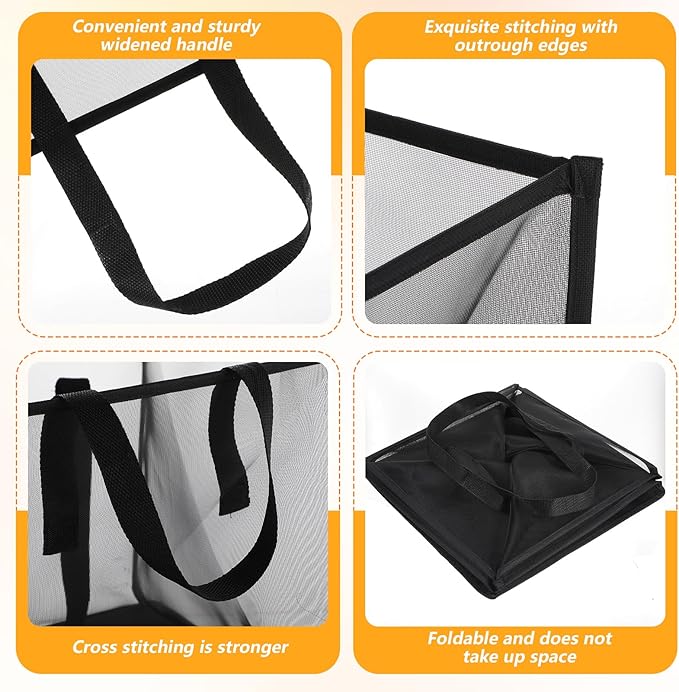 4 Pack Popup Laundry Hamper 13 Inch Collapsible Laundry Baskets with Handles Mesh Clothes Baskets Portable Single Layer Foldable Clothes Hamper Square Bin for Washing, Toy Storage(Black)
