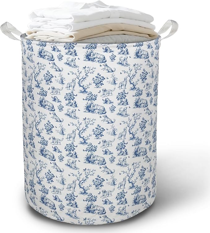 Chinoiserie Golden Retriever Laundry Basket Hamper, Grandmillennial French Country Golden Retriever Foldable Clothes Toys Books Storage Box Bins Baskets Organizer for Bedroom Bathroom Home