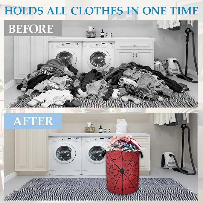 Red Spider Web Laundry Basket Collapsible Laundry Hamper, Oxford Cloth Storage Bin for Room/Bathroom/Bedroom/Dormitories 16" X 20.8"