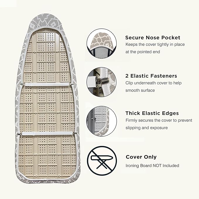 Ironing Board Cover and Pad 18"x49" Extra Thick Natural Cotton, Scorch and Stain Resistant Padding, Extra Wide Iron Board Cover with Fasteners Heavy Duty Elastic Edge, Heatproof Zebra
