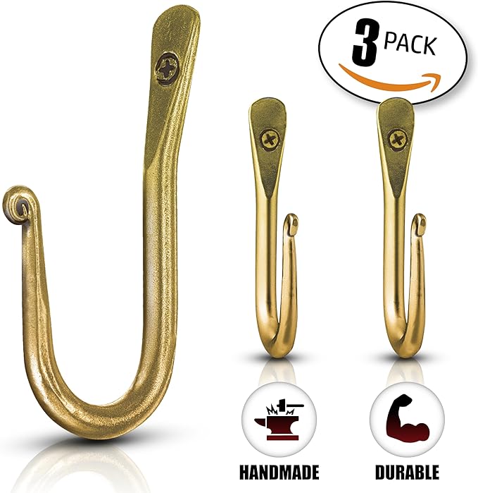 Wall Mounted Hook - Wrought Iron Decorative Blacksmith Handmade Simple Iron Hook for Bathroom and Kitchen, Hooks for Hanging Robes, Towels, Coats, Cloths, Bags, Keys and Jewelries