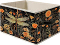 William Morris-style Vintage Dark Cottagecore Floral Dragonfly Storage Bin Box with Handles,Rustic Flower Dragonfly Foldable Organizer Basket Toybox for Girl Dorm Bedroom Bath Clothes Toys Books