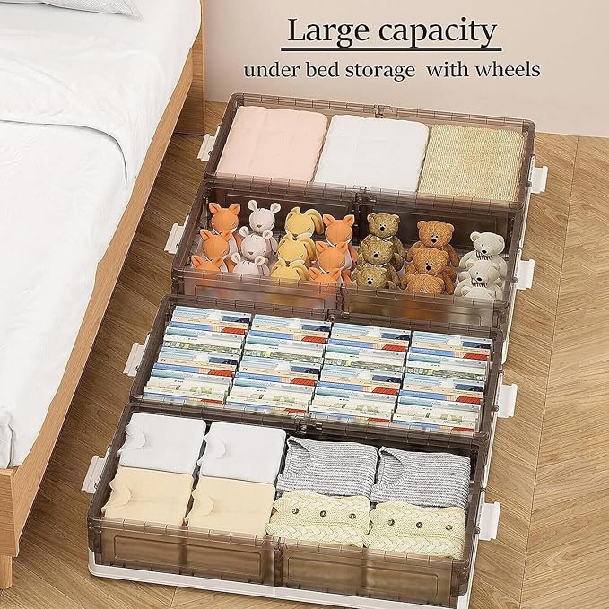 Under Bed Storage Containers - 3Pack, Stackable Under Bed Rolling Storage Plastic Containers, 13.5Gal Storage Bins with Wheels, Multi-purpose Storage Bins with Lids for Clothes, Shoes, And Duvets