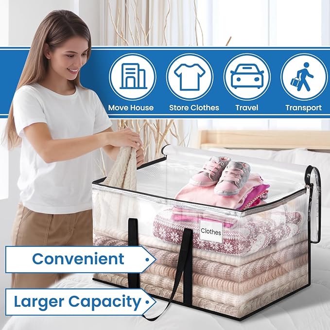 Clear Heavy Duty Extra Large Moving Supplies Storage Bags with Reinforced Handle and Double Zipper, Alternative to Moving Box (8 Packs)