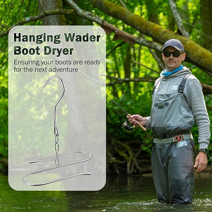 Dreyoo 2 Pieces Fishing Wader Boot Hangers, Stainless Steel Waders Hanger for Drying Fishing Waders, Boot Drying Rack Wall Mount, Shoe Dryer Rack for Storage Drying