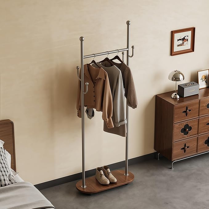Cactus shaped Freestanding Metal Coat Rack Stand Modern Organizer for Scarf Jacket Hat Bags Ideal for Home Entryway Bedroom Corner Stable and Moveable(Silver)