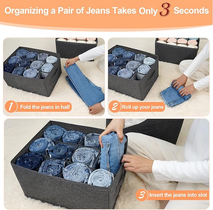 4Pcs Closet Organizers and Storage Bins for Clothes - 12 Cell Drawers Organizer Grid Storage Box for Jeans Pants Sweater T-shirts, Wardrobe Shelf Dividers Closets Organization