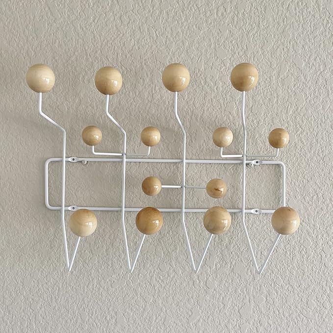 Mid-Century Pop Wood Ball Metal Coat Rack, Natural