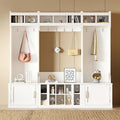 Modern Hall Tree with Storage and Bench, 4-IN-1 Multi-Functional Entryway Bench with Coat Rack and Shoe Cubbies, Practical Furniture for Mudrooms Organization Entryway Living Room (White-65f)