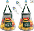 Durable Reusable Hanging Storage Mesh Bags for Fruits, Vegetables, Garlic, Ginger & Potatoes, Kitchen Storage Mesh Bag, Breathable Storage Bags for Home Decor & Kitchen Decor (2 blue bags & 2 hooks)