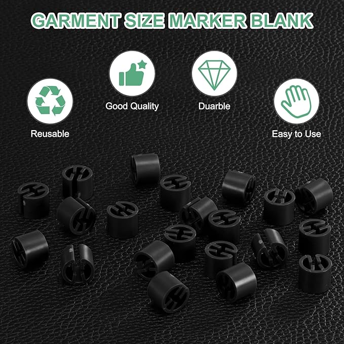 100-Pack Clothes Hanger Markers Blank, Plastic Garment Color Coded Size Clips Fit 3.5mm Rod for Clothing/Wire Hangers, Colored Coding Marker [Black]