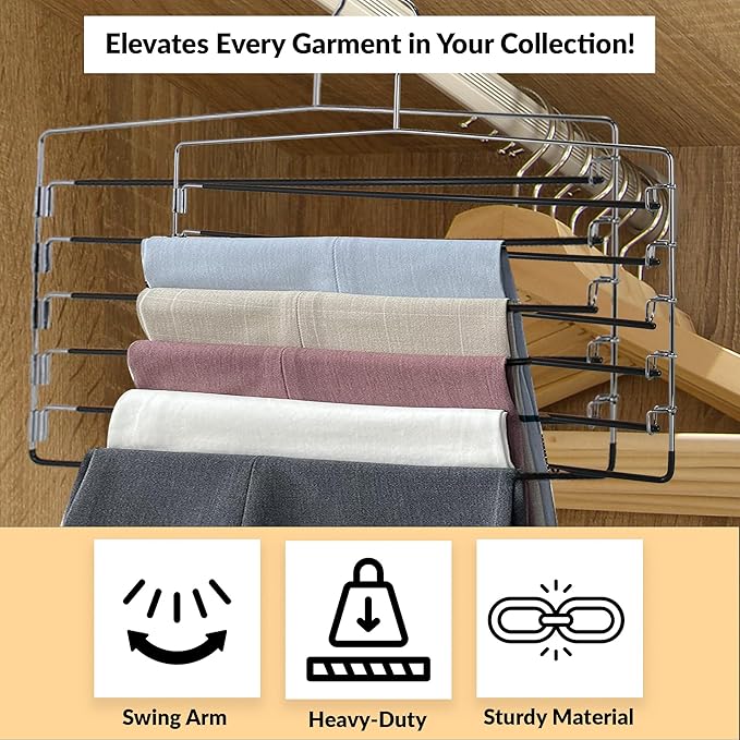 Pants Organizer for Closet ganchos para Pantalones 8 Tier Space Saving Metal Closet Organizer Pant Hangers for Women, Foldable Hangers for Pants (3, 6 Tier)