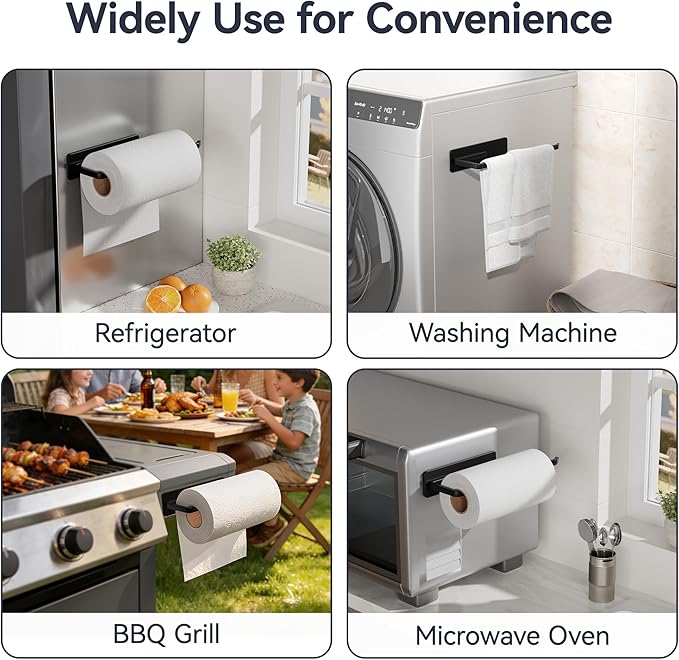 Heavy-Duty Magnetic Paper Towel Holder Fits Jumbo Rolls, Black, Suitable for Kitchens, RVs, Washing Machines, BBQ Carts
