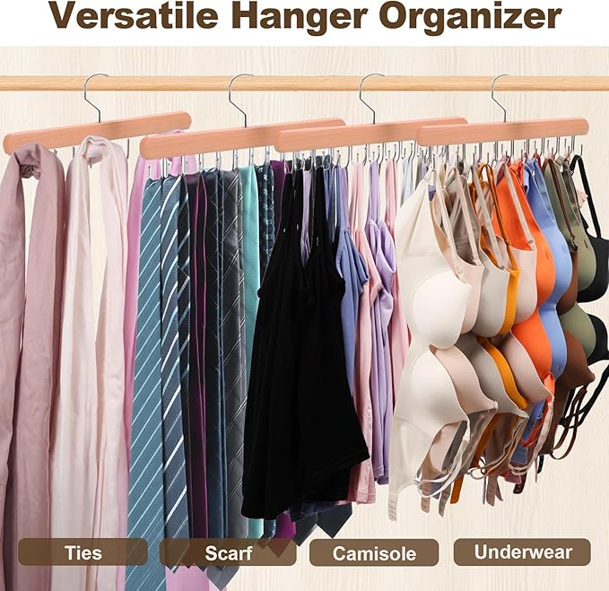 2 Pack Tank Top Hanger, 40 Hooks Large Capacity Bra Hanger, Bra Hangers for Closet Organizer & Storage, Tank Top Hangers Space Saving, Standard Hangers for Sports Bras, Tank Top (Wood, 2 Pack)
