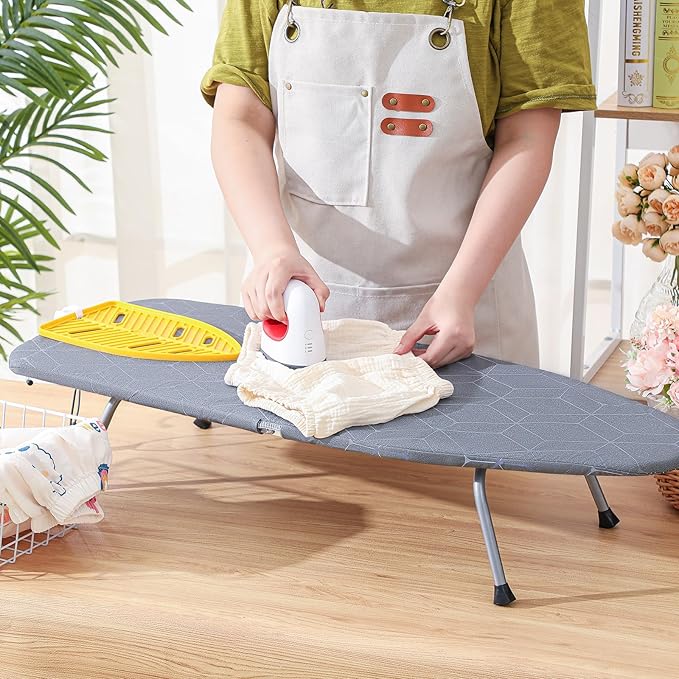 Chunful Portable Tabletop Ironing Board, Foldable Small Compact Ironing Board with Mat & Hook for Hanging Travel Mini Iron Non Slip Feet Table Storage for Dorm Space, 32 x 12 in(Elegant,Dark Gray)