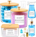 5 Pcs Laundry Container Organizing with Laundry Powder Container and Dryer Sheet Holder Acrylic Laundry Soap Dispenser Bottle with Funnel, Measuring Cup Laundry Pod Holder for Beads,Soap,Scent Booster