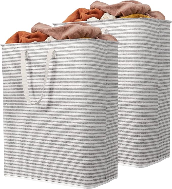 Lifewit 2 Pack Laundry Hamper Large Collapsible Laundry Baskets, Freestanding Waterproof Clothes Hamper with Easy Carry Handles in Laundry Room Bedroom Bathroom College Dorm, Grey, 2 x 125L